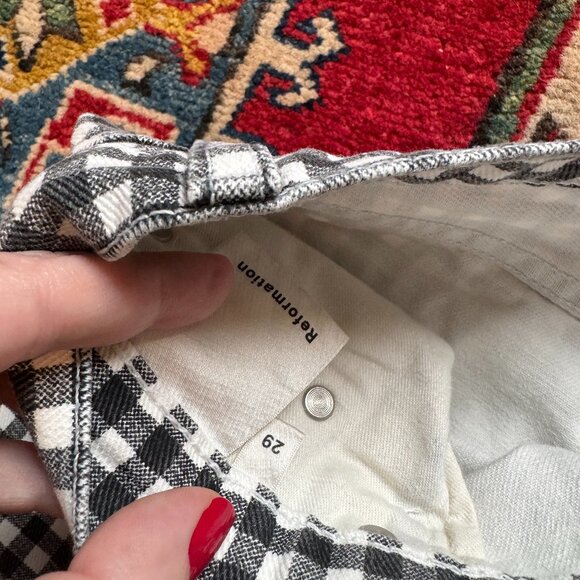 Reformation Fawcett High Waist Cropped Wide Leg Gingham Black White Jeans - Picture 4 of 5